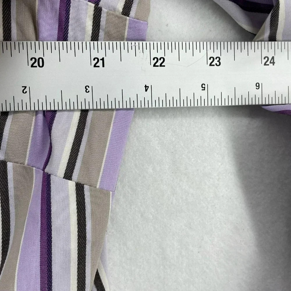 Attention Button-Up Shirt Women's Sz XL Purple Brown Striped Collared Stretch - Picture 3 of 12